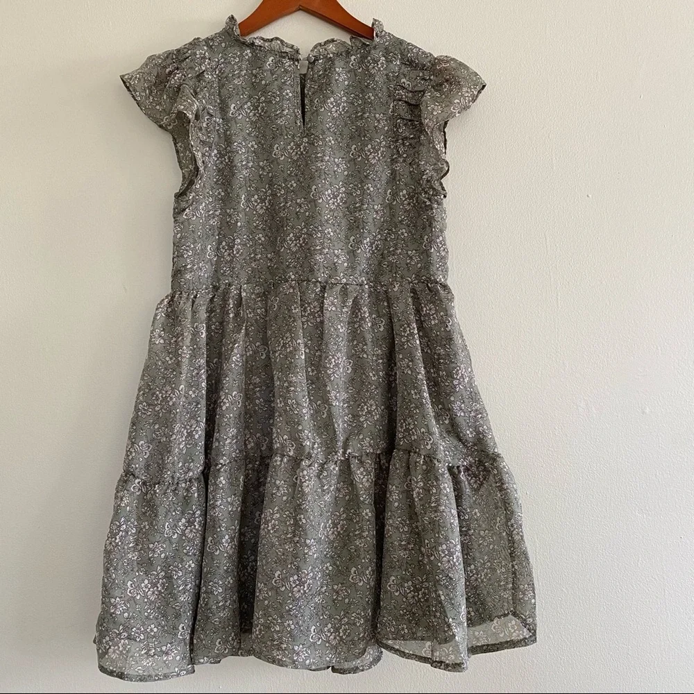 Moon River Ruffle Neck Floral Green Babydoll Mini Dress‎ Anthropologie M